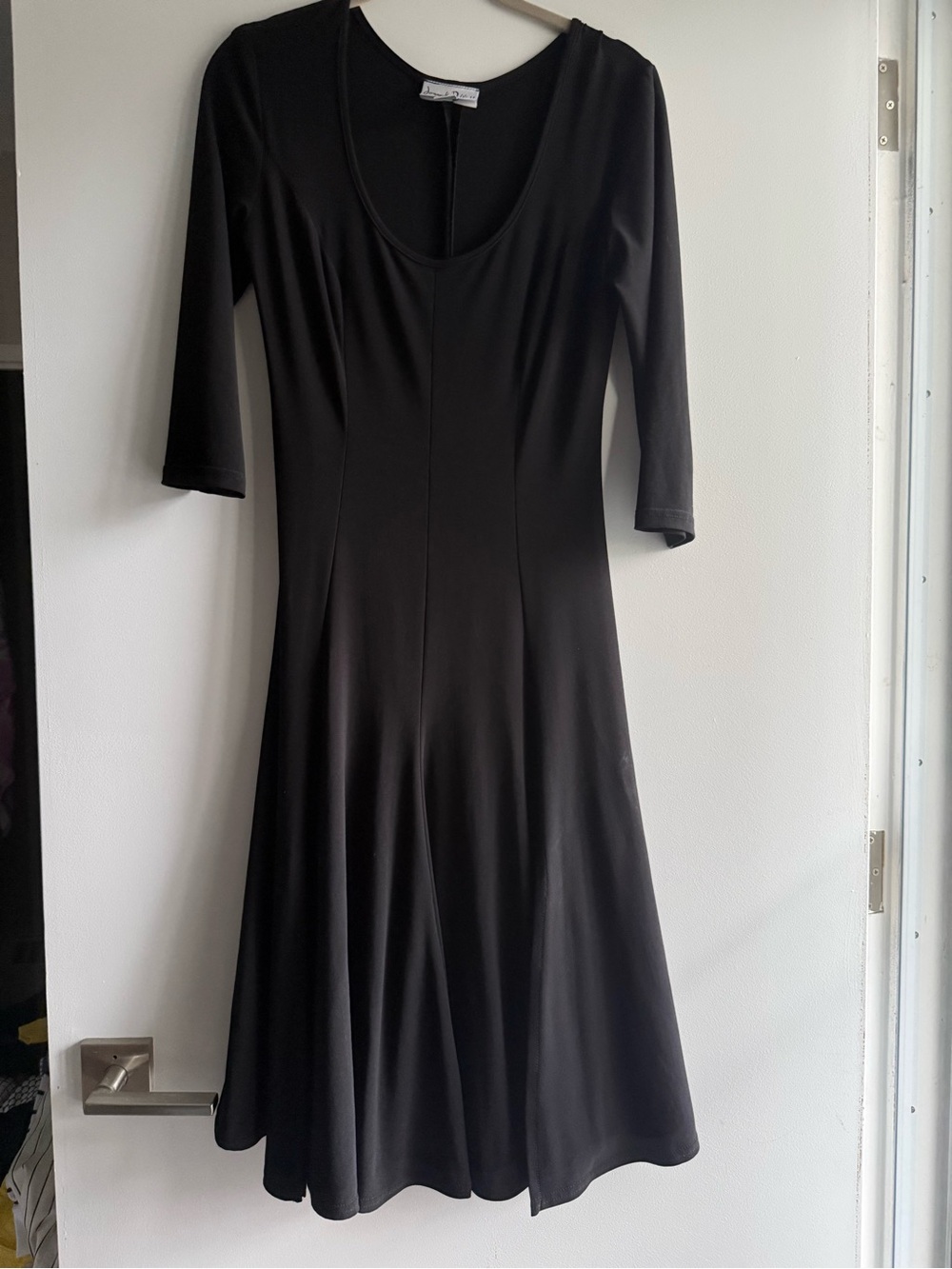 Joseph Ribkoff Black Scoop Neck Midi Dress with Three-Quarter Sleeves
